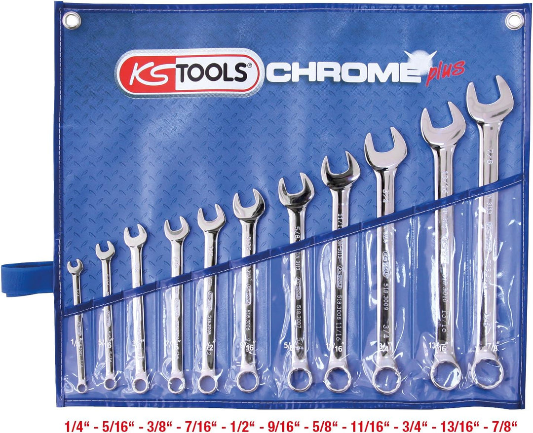KS Tools 518.3000 CHROMEplus Ringmaulschlüssel-Satz, abgewinkelt, 11-tlg. Zoll