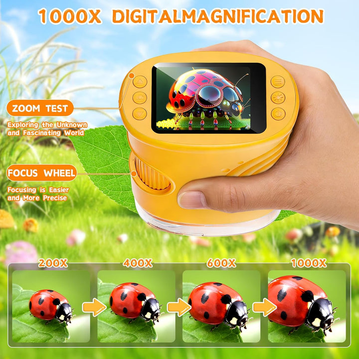 Mikroskop für Kinder, 1000X USB Tragbares Taschenmikroskop, Mit 2.0" IPS Bildschirm, Wiederaufladbar