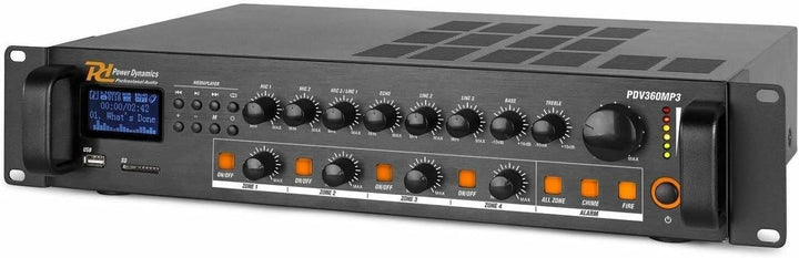 Power Dynamics PDV360MP3-4 Zonen Receiver 360 Watt, PA Verstärker mit Bluetooth, MP3, USB, SD & UKW