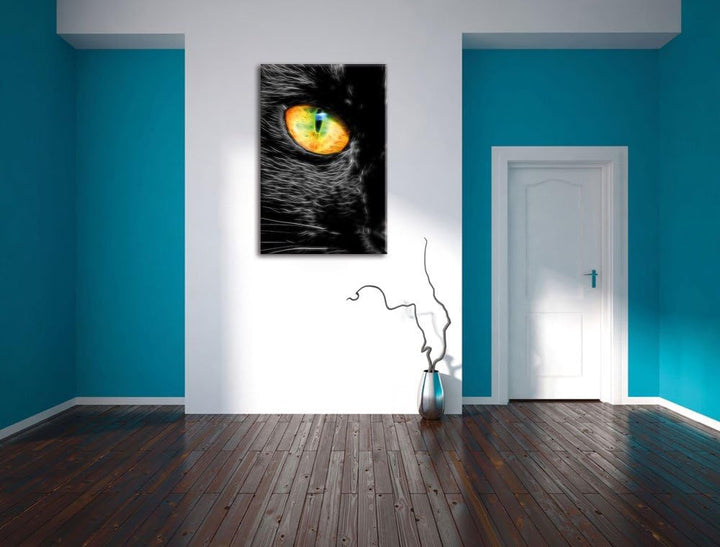 Pixxprint Schwarze Katze mit magischen Augen als Leinwandbild/Grösse: 100x70 cm/Wandbild/Kunstdruck/