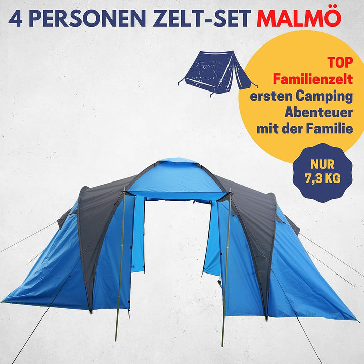 Best Sporting Zelt 4 Personen wasserdicht MALMÖ I Familienzelt 4 Personen mit 2 Kabinen I Hochwertig