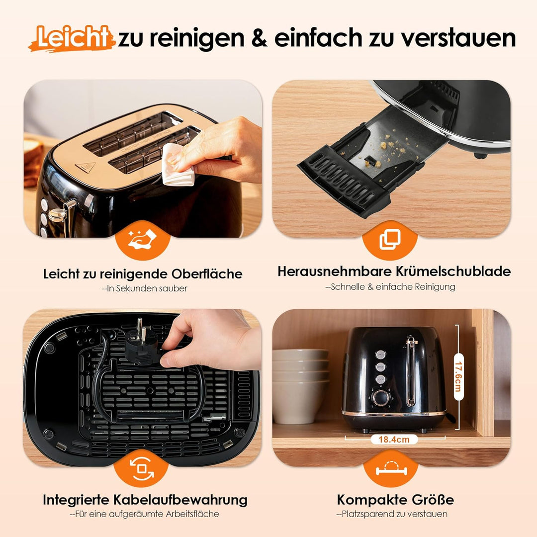 Fab by Kitchen in the box Toaster 2 Scheiben, Retro Toaster aus Edelstahl mit breiten Schlitzen und