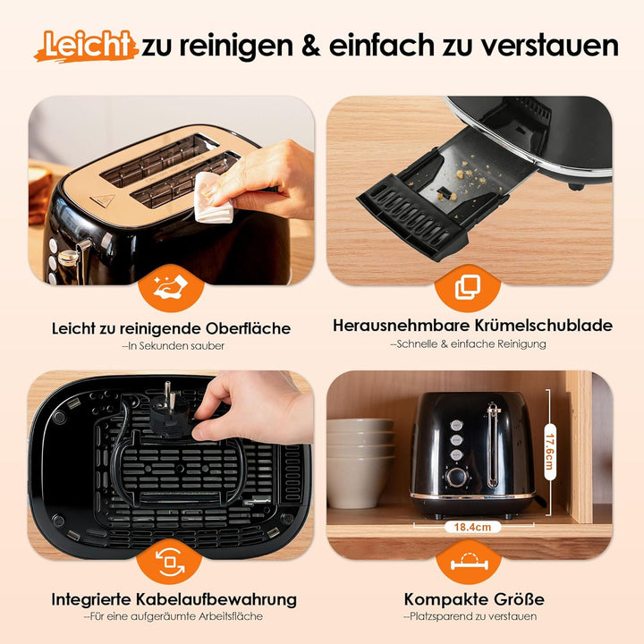 Fab by Kitchen in the box Toaster 2 Scheiben, Retro Toaster aus Edelstahl mit breiten Schlitzen und