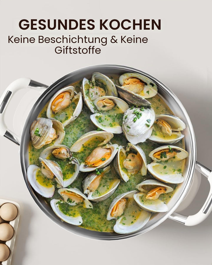 Suppentopf 5,7 l (6 Quart), dreilagiger Suppentopf aus 18/10 Edelstahl mit Deckel, induktionsfertige