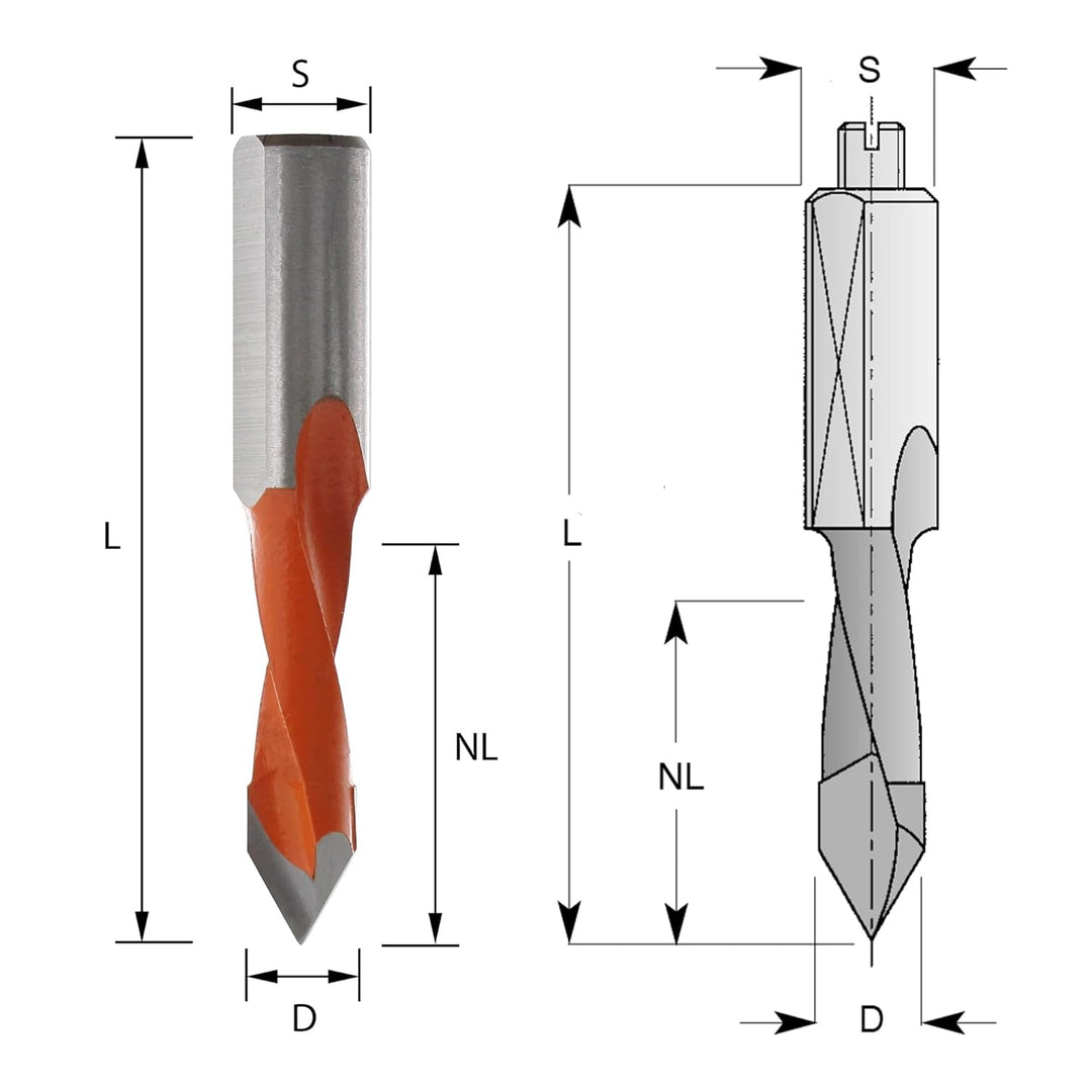 ENT 23266 Durchgangsbohrer HW, Schaft (S) 10 mm, Durchmesser (D) 10 mm, NL 45 mm, SL 24 mm, L 77 mm,