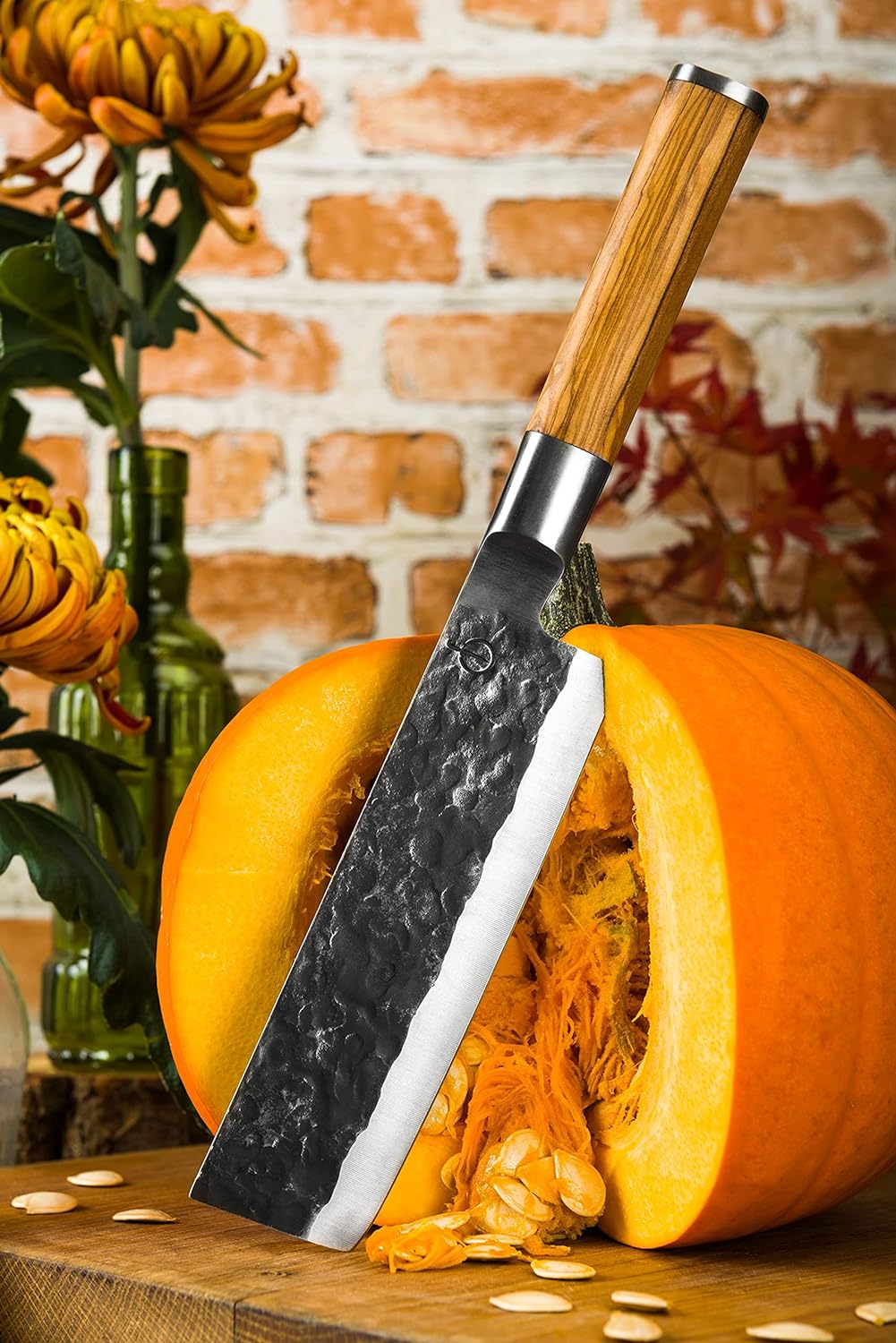 Forged Olive Hackmesser 17cm, handgefertigt, in