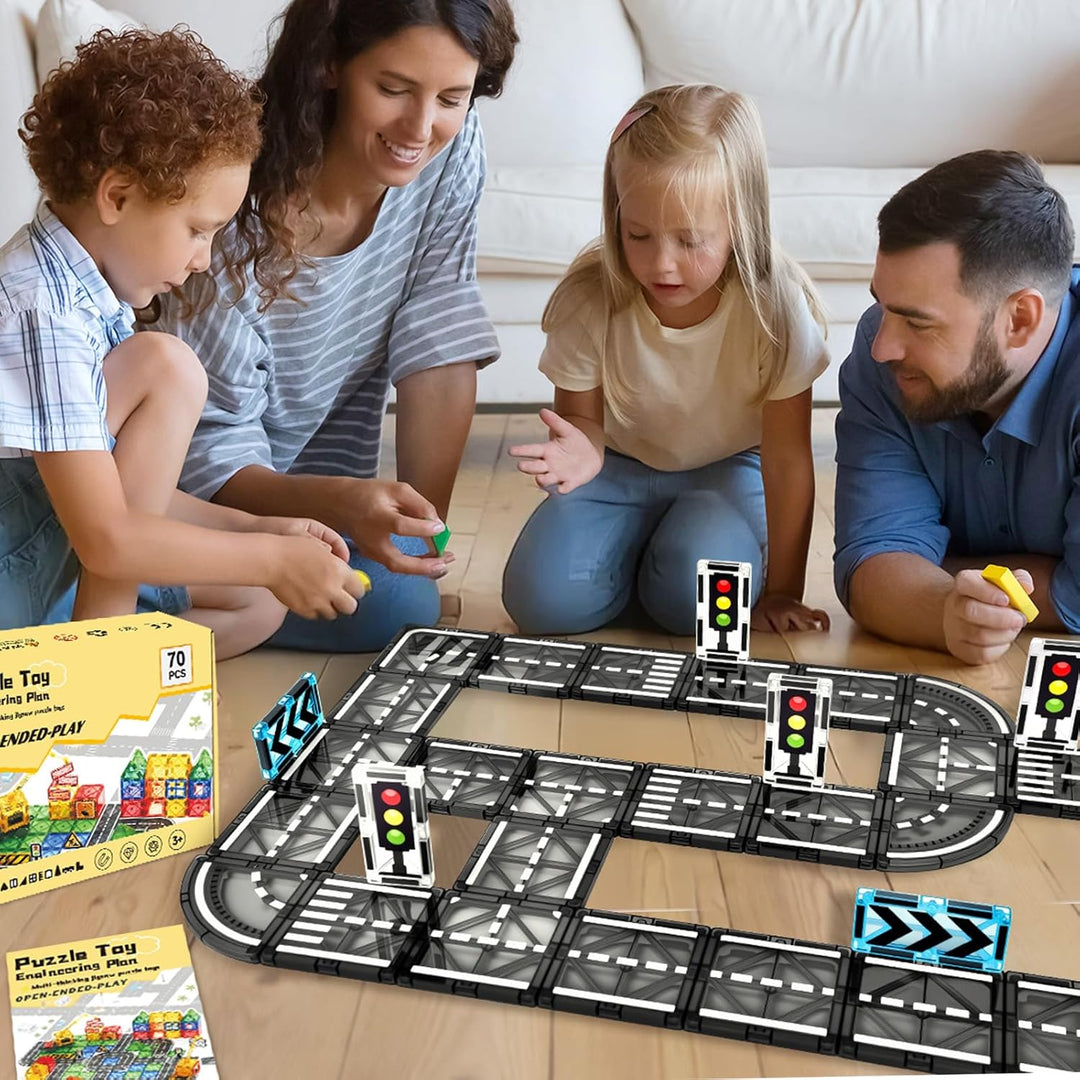 Magnetische Bausteine Strassenset, 70PCS Magnetische Fliesen Stadtstrassen, Magnetbausteine Strassen