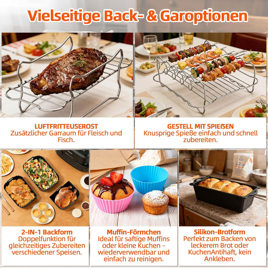28 Stück Heissluftfritteuse Zubehör für Philips Dual FlexBasket Airfryer 1000 Series, BPA-frei, Airf