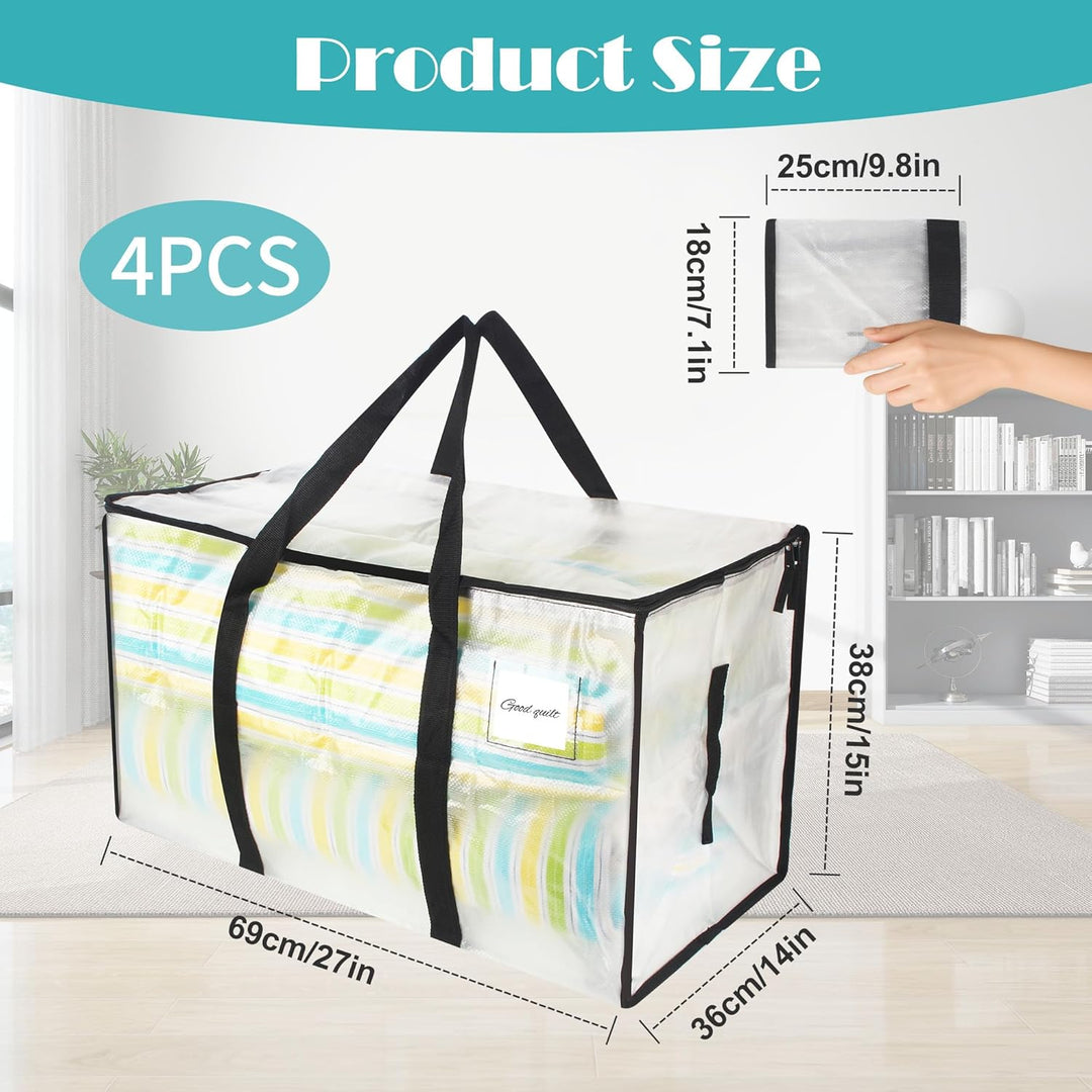 4 Stück 90L Aufbewahrungstasche, Clear Clothes Storage Bags Ufbewahrungstasche, umzugstaschen Gross,