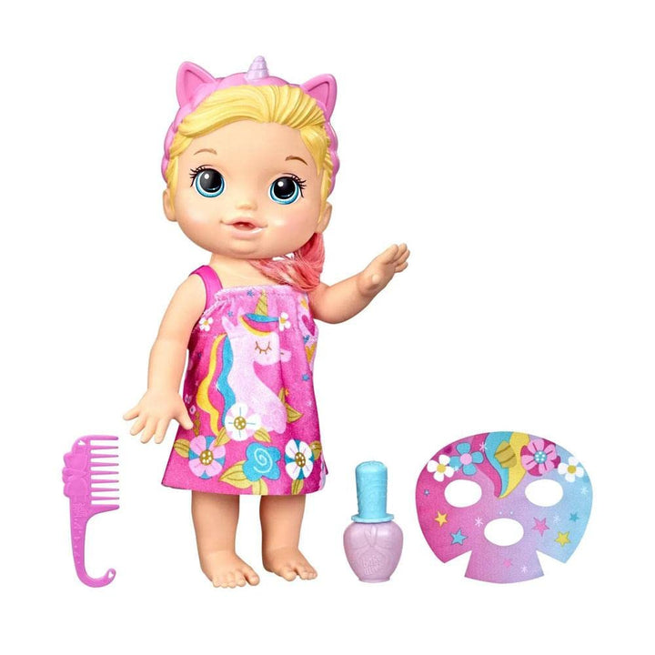 Baby Alive F3564 Baby Beauty Babypuppe, 32,5 cm, Einhorn-Motiv, magisches Make-up und Nägel, Blondes