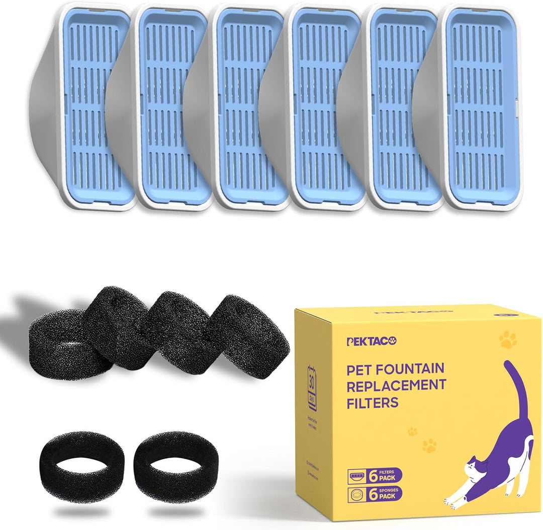 PEKTACO Katzen-Wasserbrunnenfilter, Ersatz- und Vorfilterschwämme für 3,2 L108 oz automatischen Haus