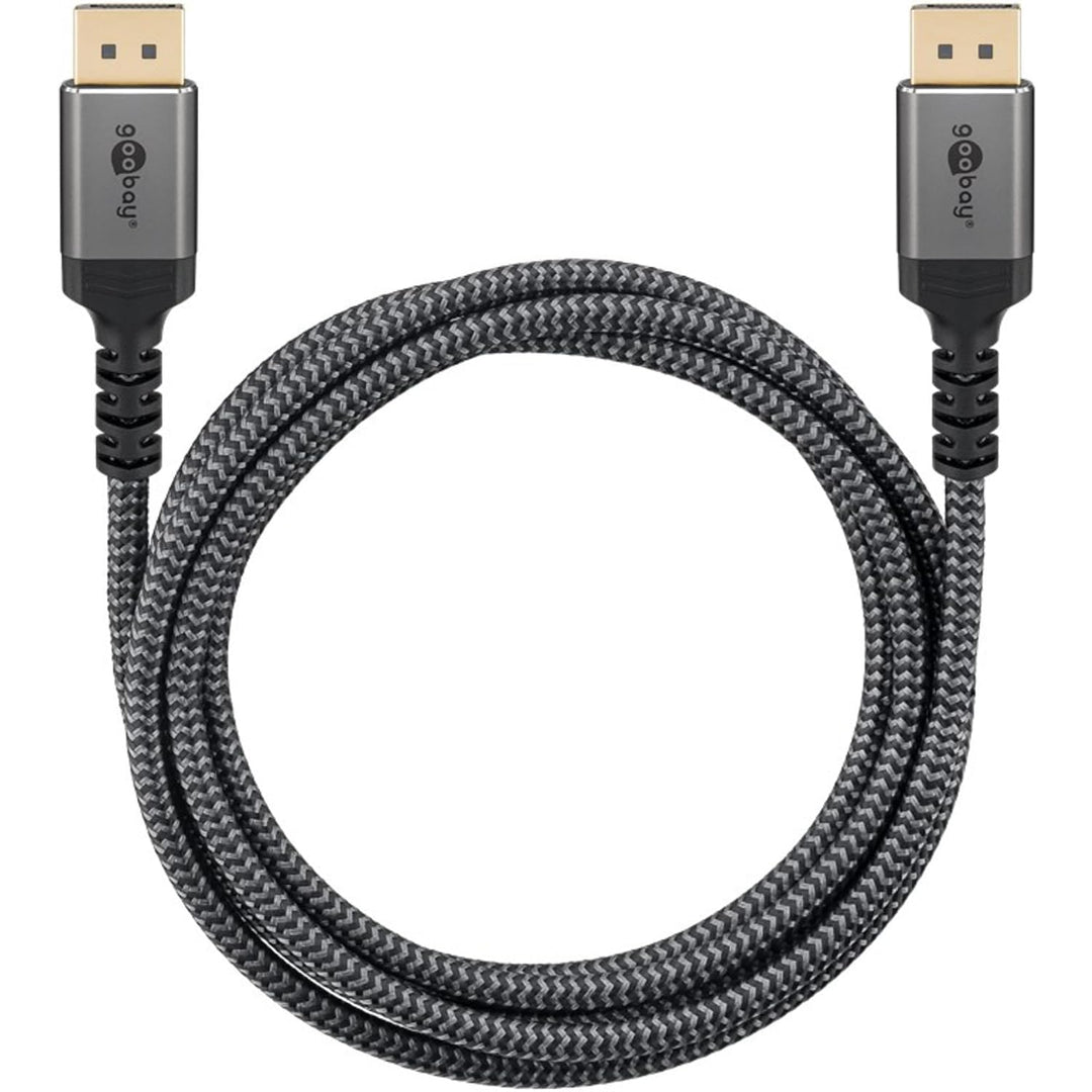 goobay DisplayPort Kabel 2.1-80 Gbit/s, DP-Kabel 16K/60Hz, 10K HDR, 3m - Sharkskin Grey, Metall-Desi