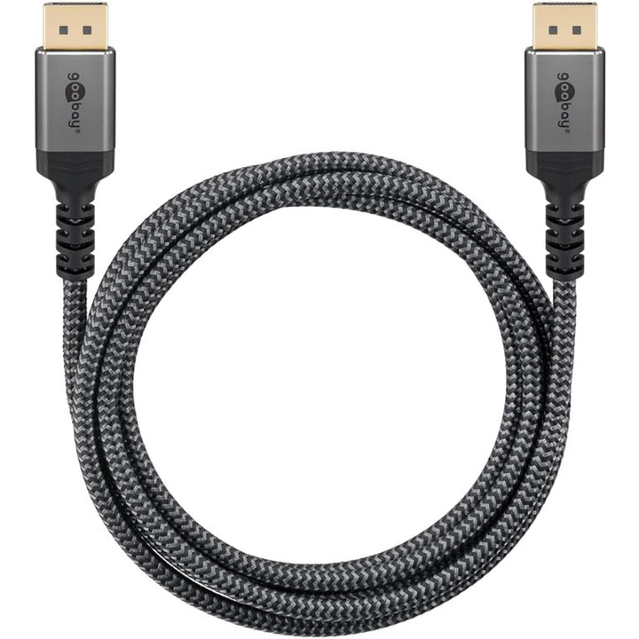 goobay DisplayPort Kabel 2.1-80 Gbit/s, DP-Kabel 16K/60Hz, 10K HDR, 3m - Sharkskin Grey, Metall-Desi