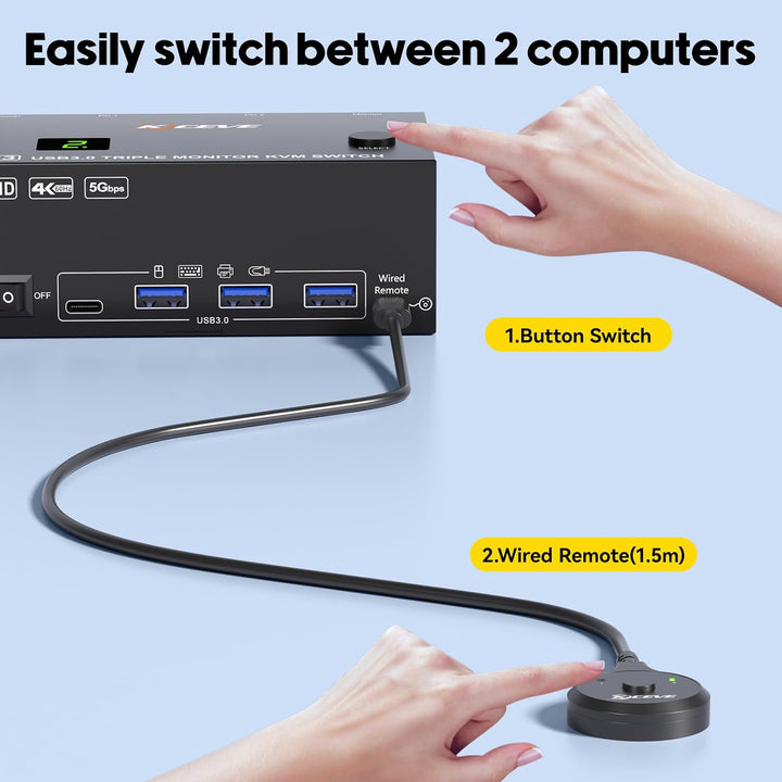 KVM Switch 2 PC 3 Monitore 4K@60Hz EDID Simulation, HDMI und Displayport KVM Switch Triple Monitor f