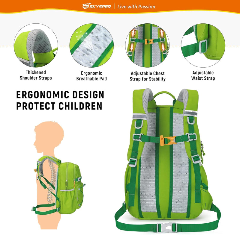 SKYSPER Kinderrucksack komfortabler Wanderrucksack Kinder für Jungen & Mädchen Apfelgrün, Apfelgrün