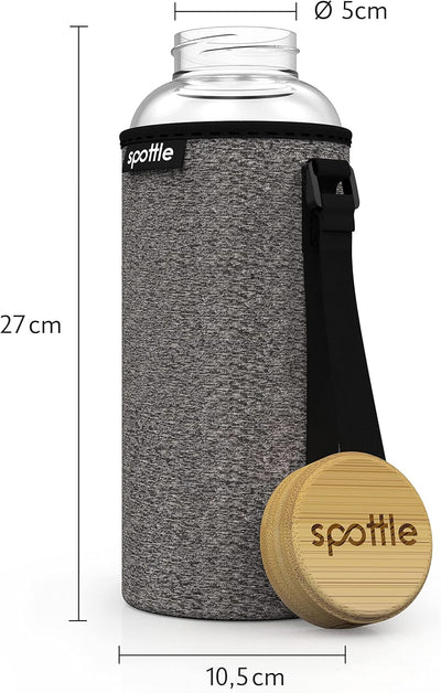 spottle Glasflasche 1,5 liter - Trinkflasche Glas 1 5 l mit Bambus-Deckel - Glass bottle - Wasserfla