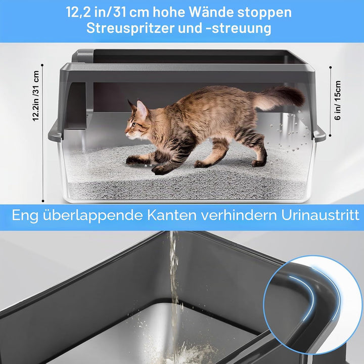 Marchul (2PACK) Katzentoilette XL, Edelstahl-Katzenklo für grosse Katzen, XL Metall Katzentoilette m