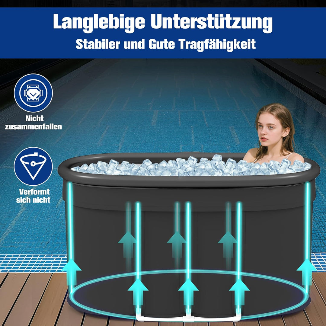 Ovales Eisbad XXL (120 cm) mit Abdeckung Komplettset - Faltbare Badewanne Erwachsene Eisbaden Tonne