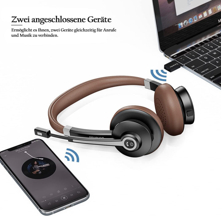 Conambo Headset mit Mikrofon, Kabellos Bluetooth Headset mit Mikrofon mit HD Stereo Sound für Laptop