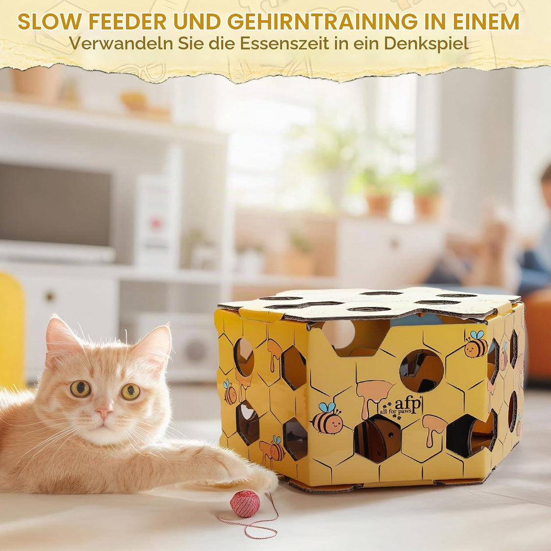 ALL FOR PAWS Katzen-Futter-Spielzeug, Interaktive Leckerli-Spielbox für Katzen, Futterlabyrinth-Box