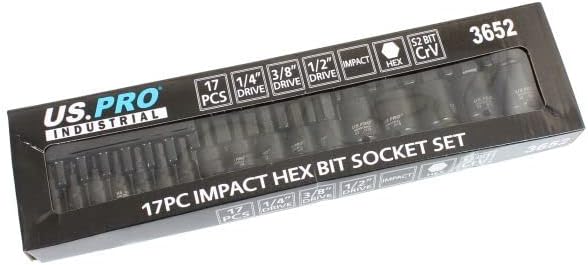 US PRO INDUSTRIAL Schlagschrauber-Bit-Steckschlüssel-Set, gemischter Antrieb, 2 mm – 22 mm, 17-teili