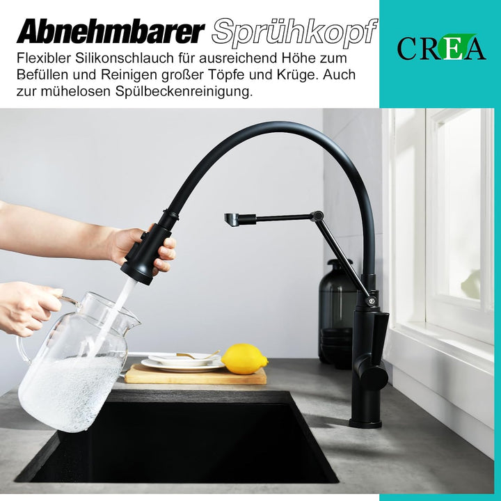 CREA Küchenarmatur mit 4 Wasserstrahlen abnehmbar, Einhebelmischer Armatur Wasserhahn für Küche Spül