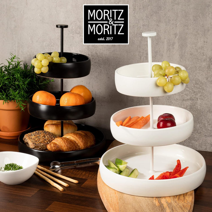 Moritz & Moritz Obst Etagere 3 Etagen - Inkl. Zange - Aus Steinzeug – Moderne Küchen Deko oder Party