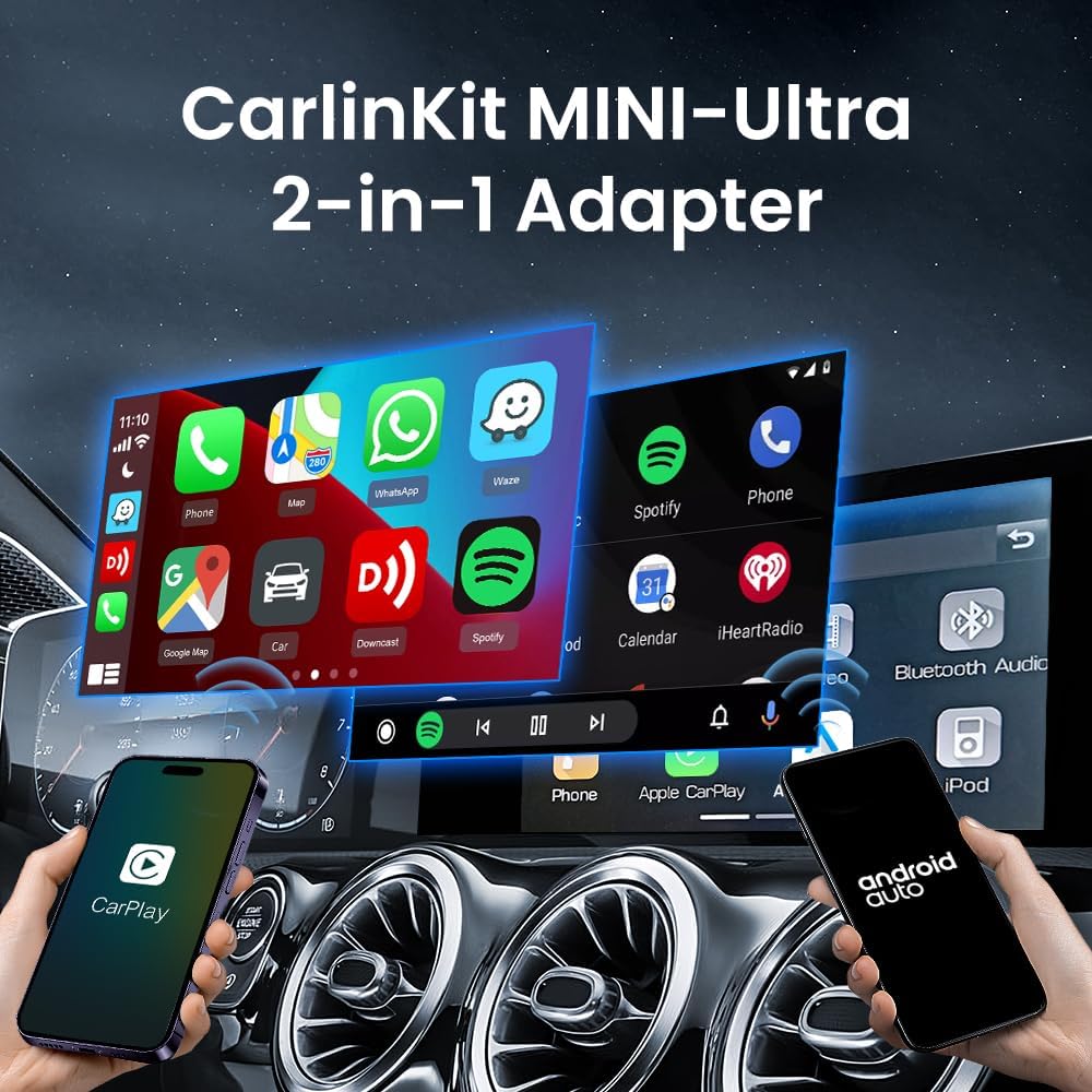 CarlinKit Wireless CarPlay &amp; Android Auto MINI-Ultra Adapter, 2-in-1 Wireless-Adapter wandelt kabelg