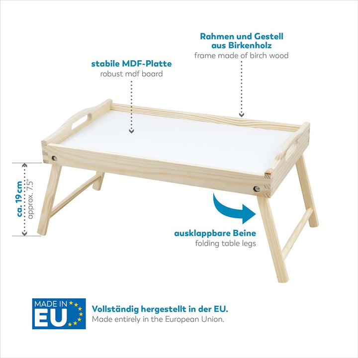 Rubberneck Betttablett aus Birkenholz, mit klappbaren Beinen, als Frühstückstablett und Serviertable