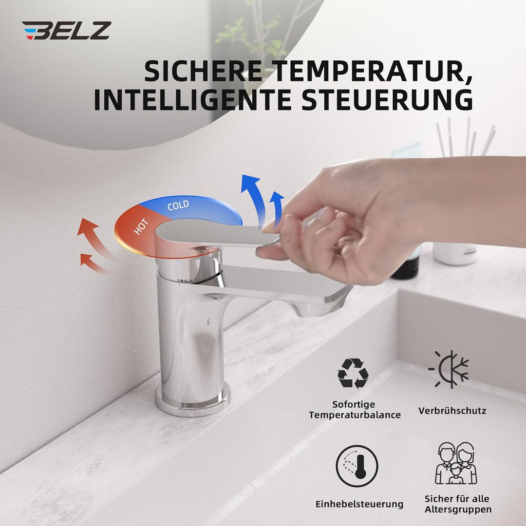 BELZ Wasserhahn Bad, Einhebel-badarmatur, Armatur Badezimmer, Mischbatterie Bad, Höhe 86 mm, Energie
