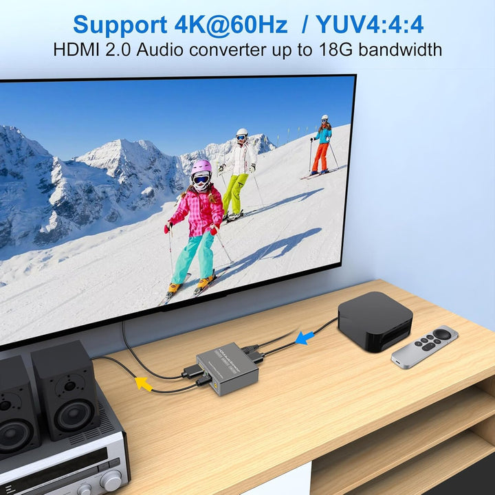 VEDINDUST 4K@60Hz HDMI Audio Extractor HDMI Audio Splitter zu HDMI Optisches mit 3,5-mm-Stereo HDMI