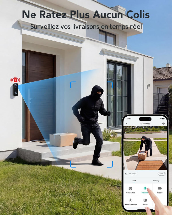 XTU 2K HD Kabellose Türklingel für den Aussenbereich, wasserdicht, kabellose Türklingel mit Kamera 1