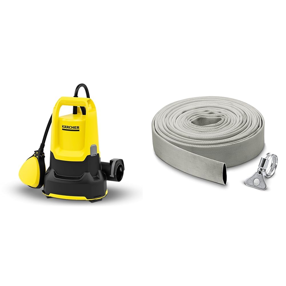 Kärcher SP 9.000 Flat flachsaugende Tauchpumpe, Fördermenge: 9.000 l/h &amp; Gewebeschlauchset 1, 1/4 Zo