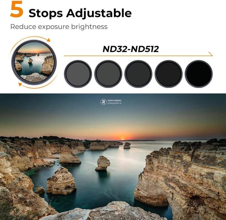 K&F Concept Nano-X Variabler Graufilter 72MM Variable ND Filter ND32-512(5-9 Blendenstufen), 72mm