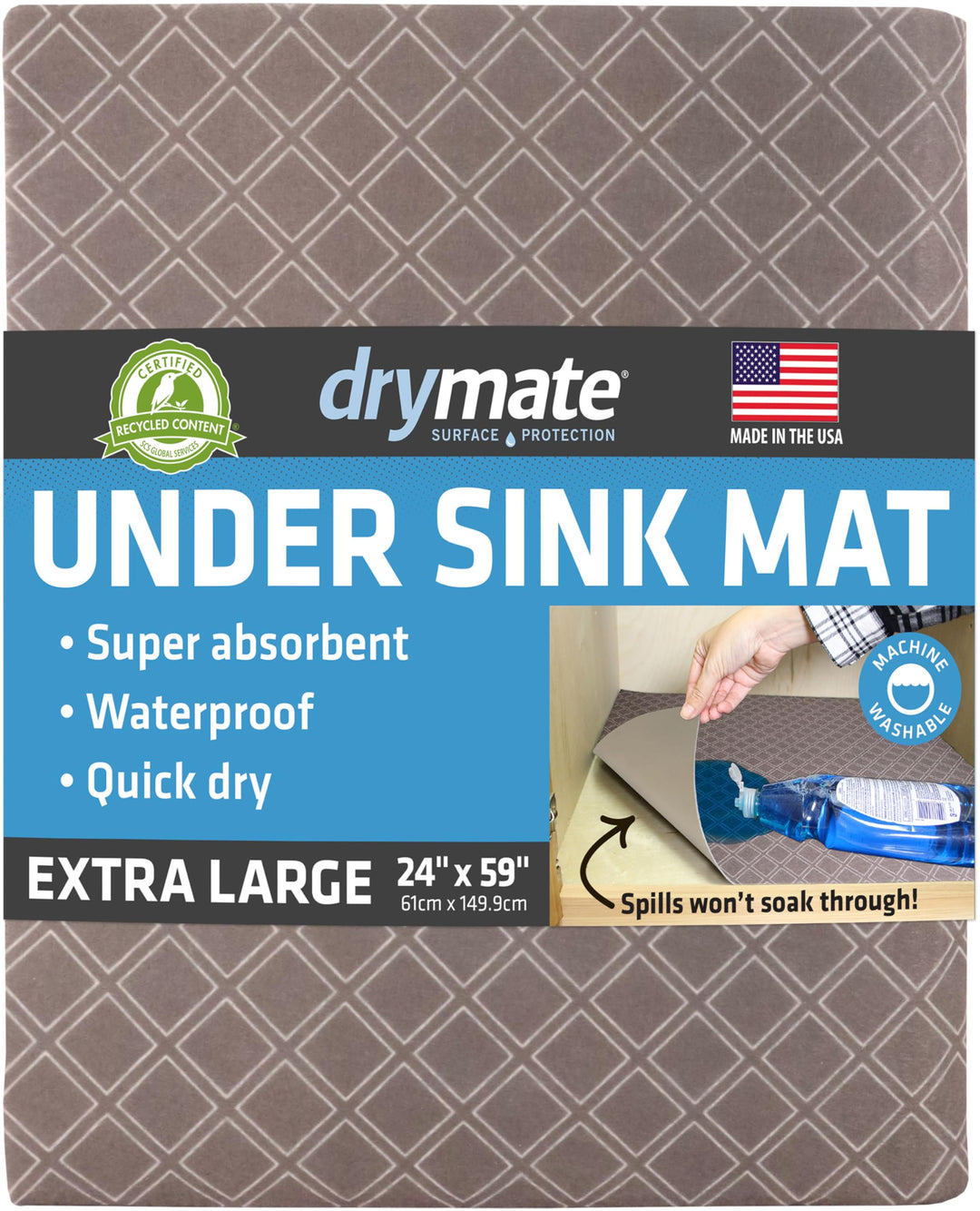 Drymate Premium XL Under The Sink Mat (24” x 59”), Cabinet Protection Mat, Shelf Liner - Absorbent/W