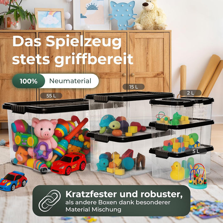 Novaliv 4x Unterbettkommode mit Rollen 28L Aufbewahrungsbox Deckel Anthrazit Nestbar stapelbare mit