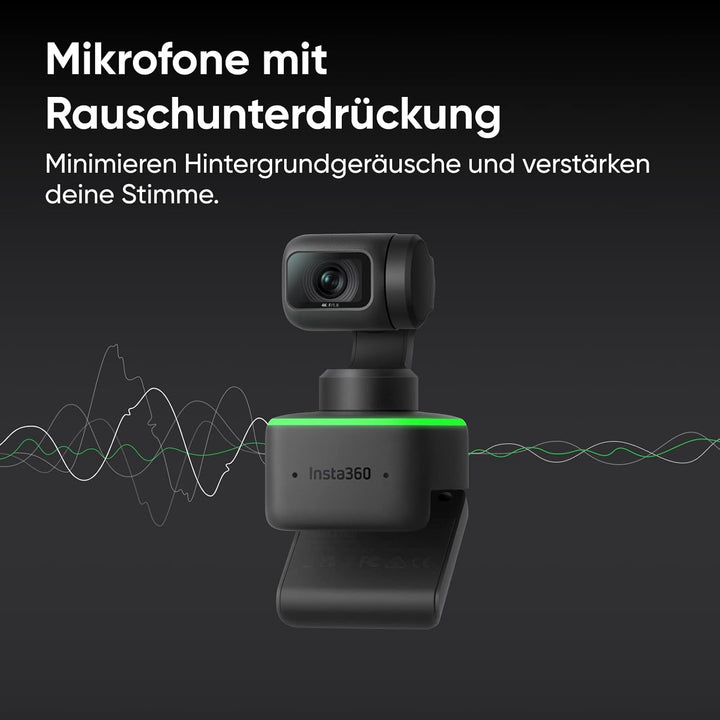 Insta360 Link - PTZ 4K Webcam mit 1/2"-Sensor, KI-Tracking, Gestensteuerung, HDR, Mikrofonen mit Rau
