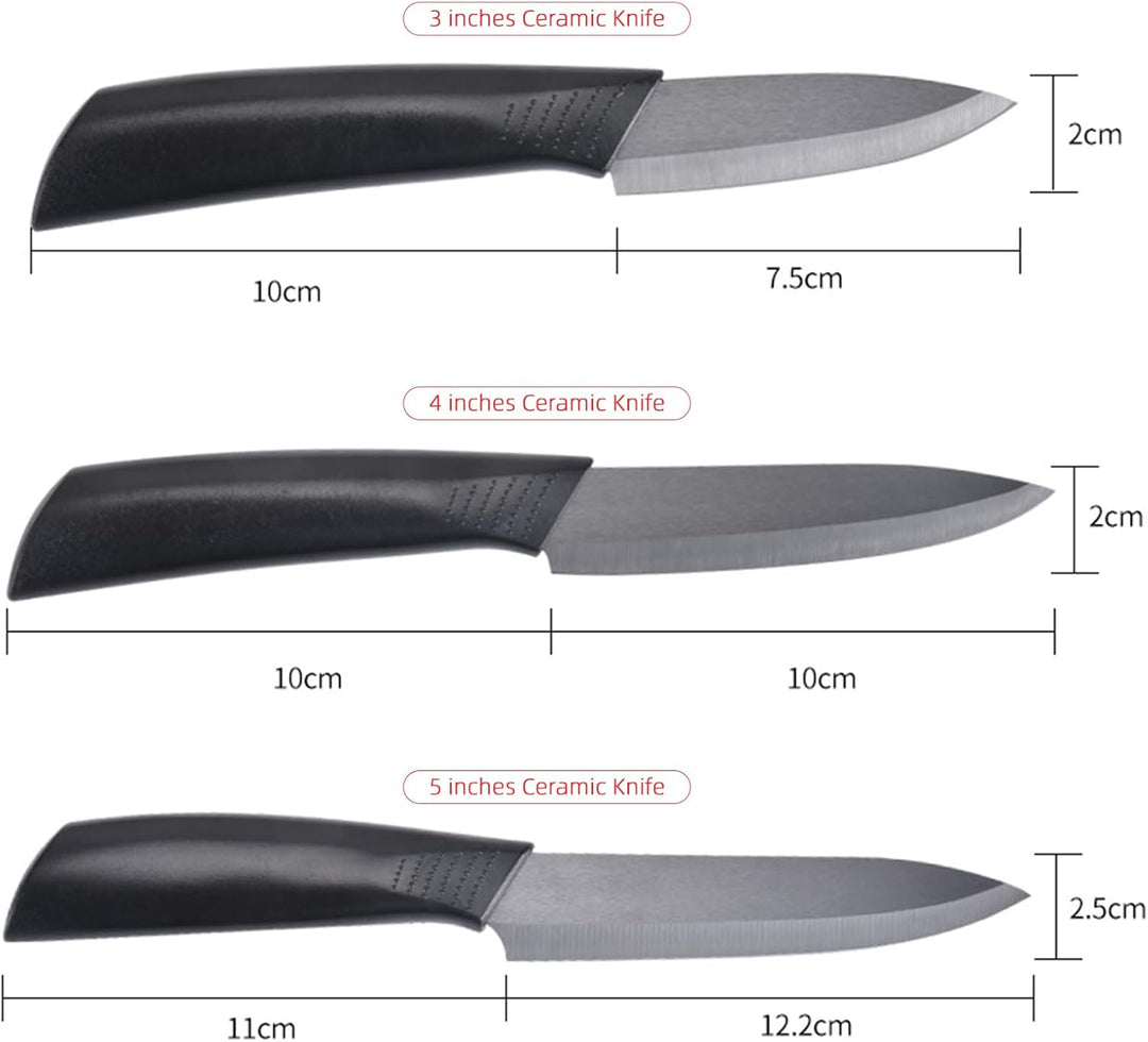 Keramikmesser Set, Ergonomischer Griff, Keramikmesser Set mit Schutzhülle (3 Teilig Keramik Messer u