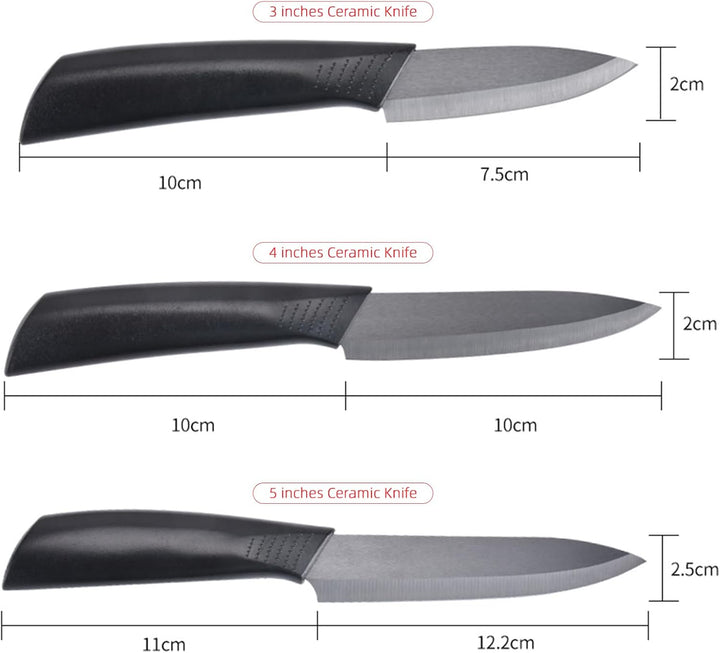 Keramikmesser Set, Ergonomischer Griff, Keramikmesser Set mit Schutzhülle (3 Teilig Keramik Messer u