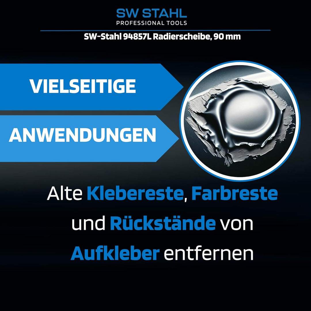SW-Stahl 94857L Radierscheibe, 90 mm I Folienradierer mit Adapter I Radierer für Akkuschrauber I Rad