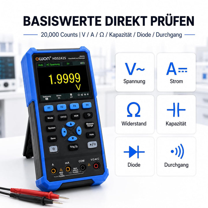 HDS242S OWON Oszilloskop mit zwei Kanälen und 1CH Signalquelle 40MHz Bandbreite Tragbares 3 in 1 Osz