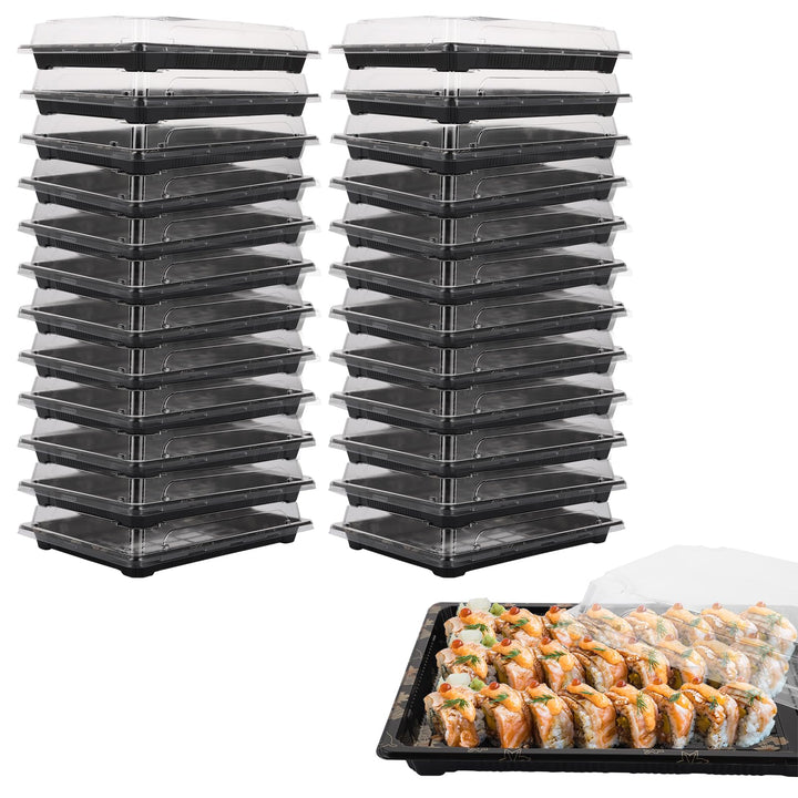 25 Stück Mehrweg Servierplatte mit Deckel Meal Prep Boxen Kunststoff Meal Prep Essensbox Schwarz San