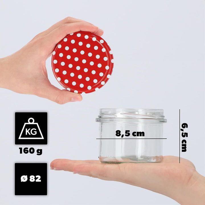 KADAX 20er Set Marmeladengläser 235ml TO82 Rot gepunktet, Einmachgläser Vorratsgläser Mason Jar mit