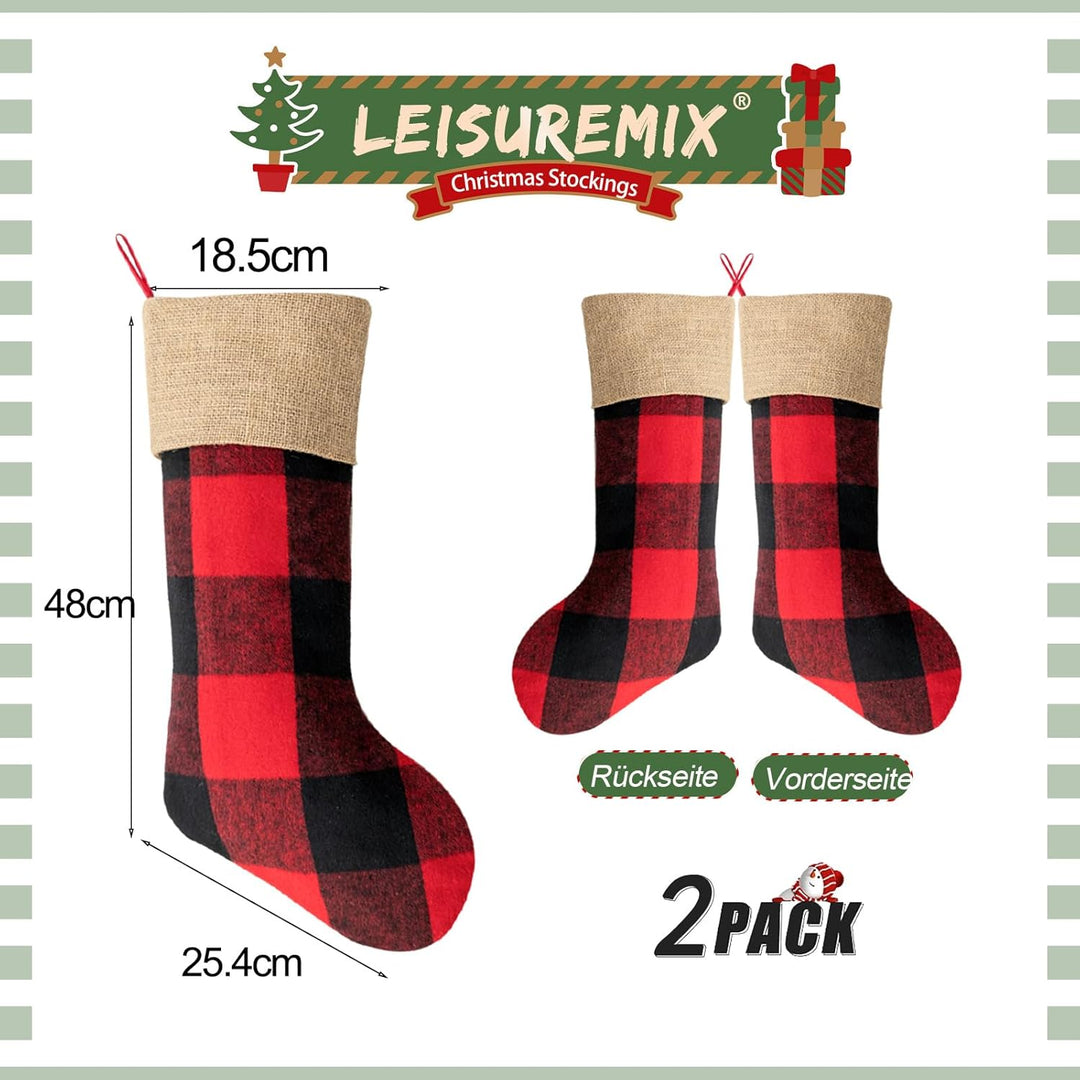 2 Stück Nikolausstrumpf mit Jute Cuff, Weihnachtssocken Kamin Weihnachtsbaum, 46cm gross Christmas S