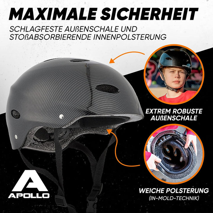 Apollo Skaterhelm Herren, Damen und Kinder | Kinderfahrradhelm | Verstellbar | Skateboard, Scooter,