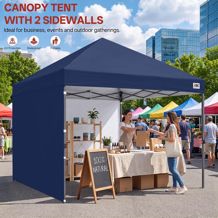 ABCCANOPY Faltpavillon UV50+ mit 2 Seitenwänden, Marine 300 cm | 500D Polyester,wasserdicht, 4 Sands