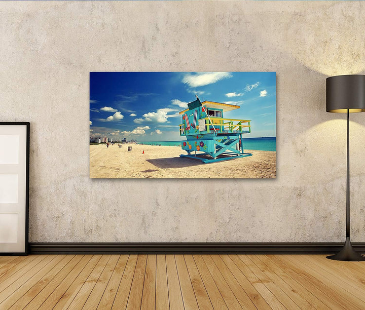 islandburner Bild auf Leinwand Südstrand In Miami Florida Bilder Wandbilder Poster Leinwand 80x40cm,