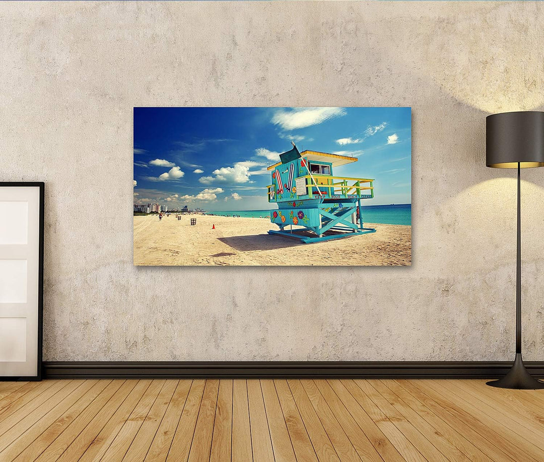 islandburner Bild auf Leinwand Südstrand In Miami Florida Bilder Wandbilder Poster Leinwand 100x57cm