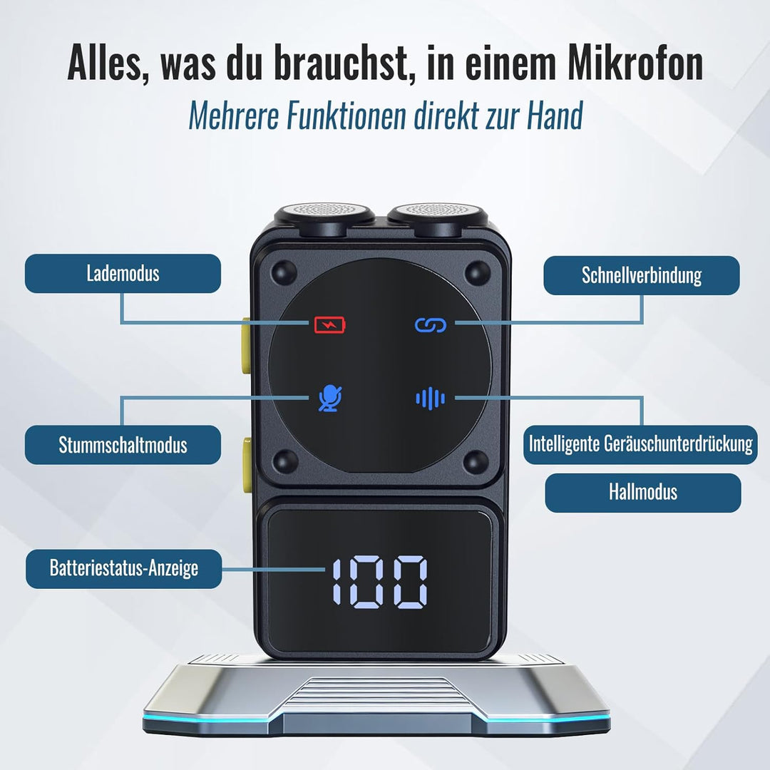 UROLMIC Kabelloses Lavalier Mikrofon mit Digitalem Display & Ladecase, 45H Batterie, 50m Reichweite,