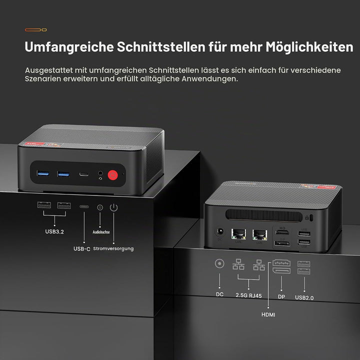 BOSGAME P4 Plus Dual 2.5G LAN Mini Gaming-PC, AMD Ryzen 7 5825U Prozessor (bis zu 4,5 GHz), Windows